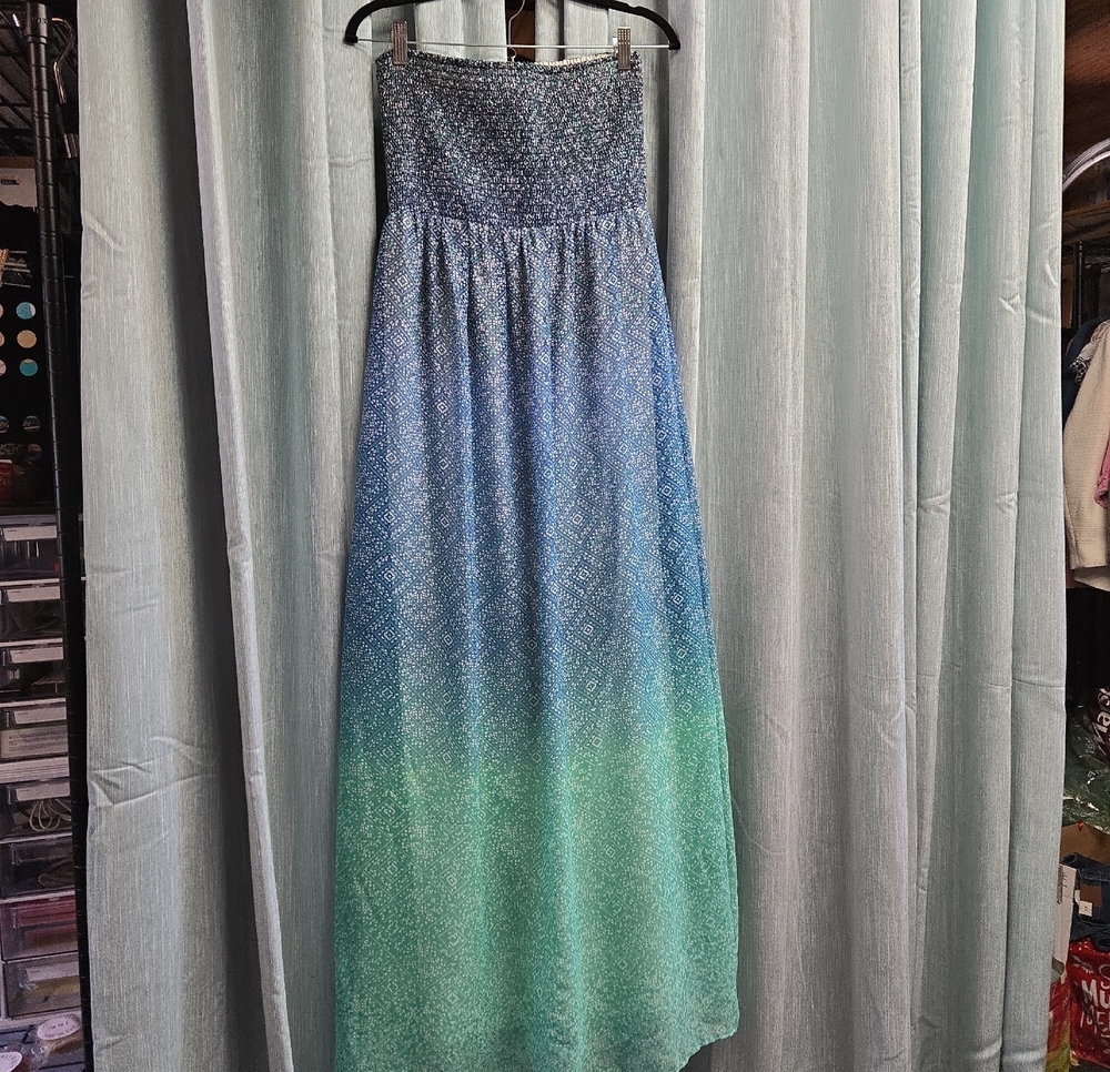 Old Navy Strapless Ombre Blue to Green Maxi Dress